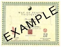 Way of Peace Taijiquan Association, This is an example for a certificate issued by the Way of Peace Taijiquan Association.