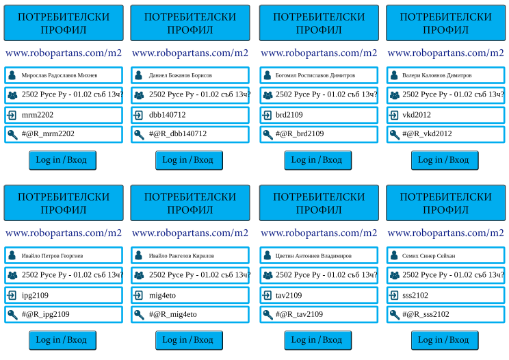 Retiffy certificate RETGM8 issued to mrm2202 dbb140712 brd2109 vkd2012 ipg2109 mig4eto tav2109 sss2102  from template Register cards for robopartans classes with values,template:Register cards for robopartans classes,username1:mrm2202,user1:Мирослав Радославов Михнев,group1:2502 Русе Py - 01.02 съб 13ч?,password1:#@R_mrm2202,user2:Даниел Божанов Борисов,group2:2502 Русе Py - 01.02 съб 13ч?,username2:dbb140712,password2:#@R_dbb140712,user3:Богомил Ростиславов Димитров,group3:2502 Русе Py - 01.02 съб 13ч?,username3:brd2109,password3:#@R_brd2109,user4:Валери Калоянов Димитров,group4:2502 Русе Py - 01.02 съб 13ч?,username4:vkd2012,password4:#@R_vkd2012,user5:Ивайло Петров Георгиев,group5:2502 Русе Py - 01.02 съб 13ч?,username5:ipg2109,password5:#@R_ipg2109,user6:Ивайло Рангелов Кирилов,group6:2502 Русе Py - 01.02 съб 13ч?,username6:mig4eto,password6:#@R_mig4eto,user7:Цветин Антониев Владимиров,group7:2502 Русе Py - 01.02 съб 13ч?,username7:tav2109,password7:#@R_tav2109,user8:Семих Синер Сейхан,group8:2502 Русе Py - 01.02 съб 13ч?,username8:sss2102,password8:#@R_sss2102
