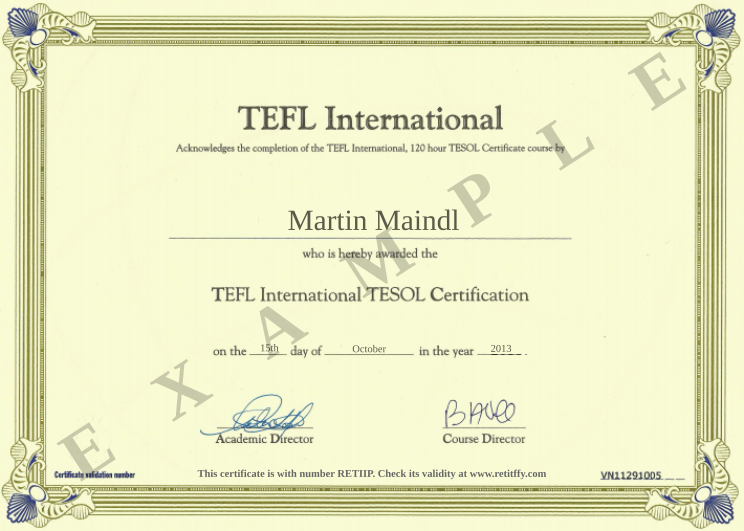 Certificate RETIIP issued to Martin Maindl Retiffy certificate RETIIP issued to Martin Maindl from template EnglishGoes TEFL International with values,year:2013,template:EnglishGoes TEFL International,month:October,name:Martin Maindl,day:15th