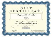 Alan Ussher Gift Cetificate, This is example gift certificate certificate that could be issued by Alan Ussher.