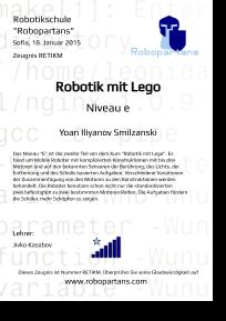 Robopartans Certificate in German, This certificate is given for participation in classes and is in German language