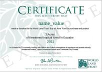 WorldAndTrust Donation, This is an example of a certificate issued by the Worldaandtrust