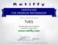 Retiffy Premium Partnership, This certificate is issued to partners of Retiffy that have helped us build a better platform, where everybody could share certificates and awards for their achievements on the Internet