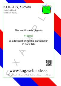 KOG-DS Slovak, This is an example template for a certificate issued by KOG-DS in Slovak